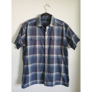 Kuhl Men's Blue Plaid Short Sleeve Response Shirt Large Performance Quick Dry
